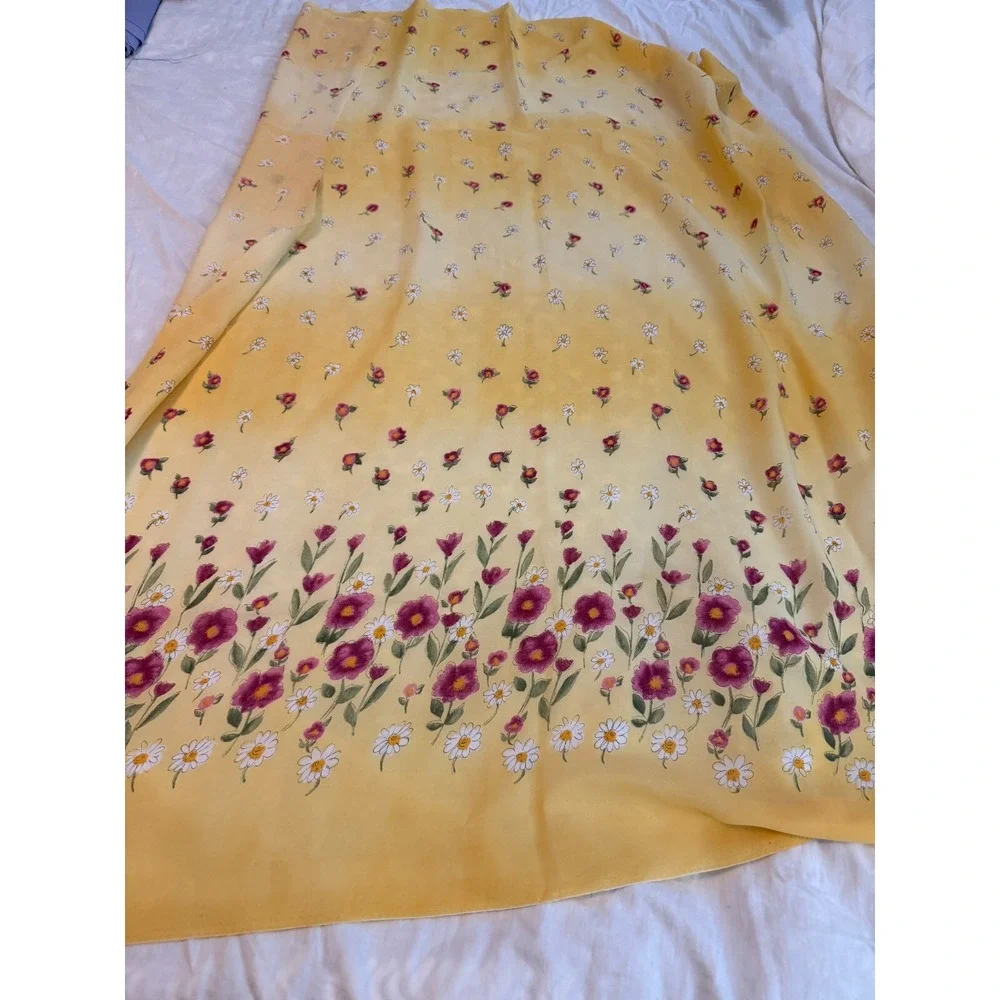Vintage new Yellow Silk Flowers Fabric sheer 35